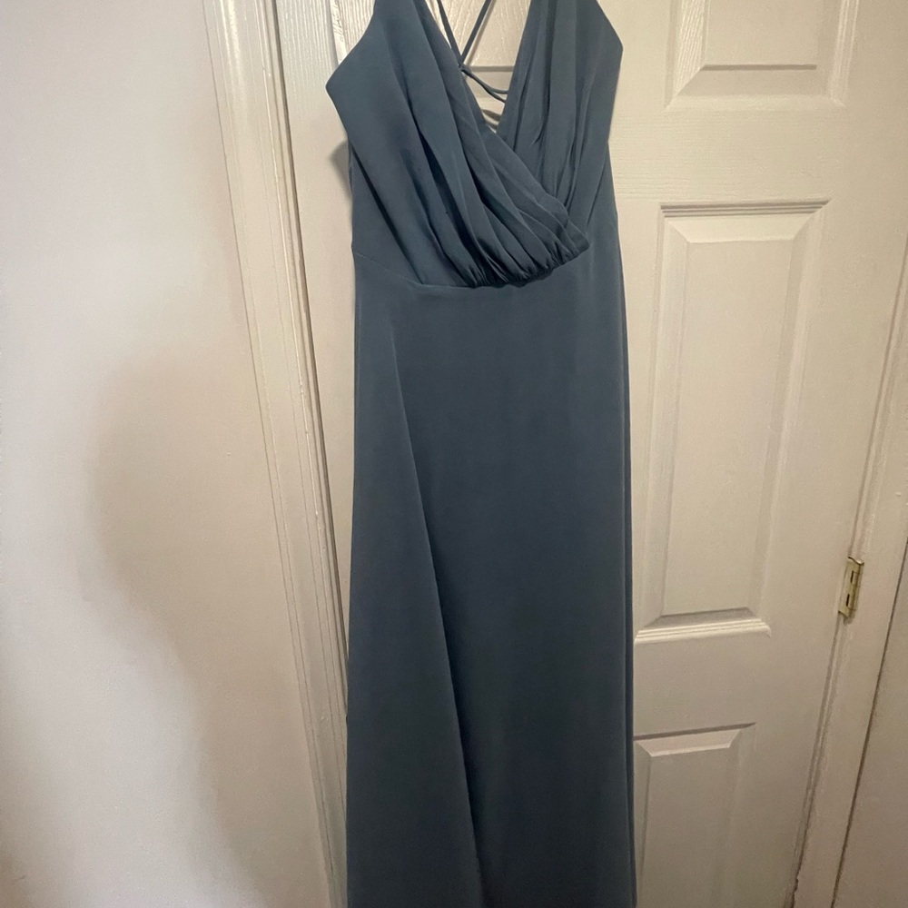 David's Bridal Blue Halter Sleeveless Maxi Gown